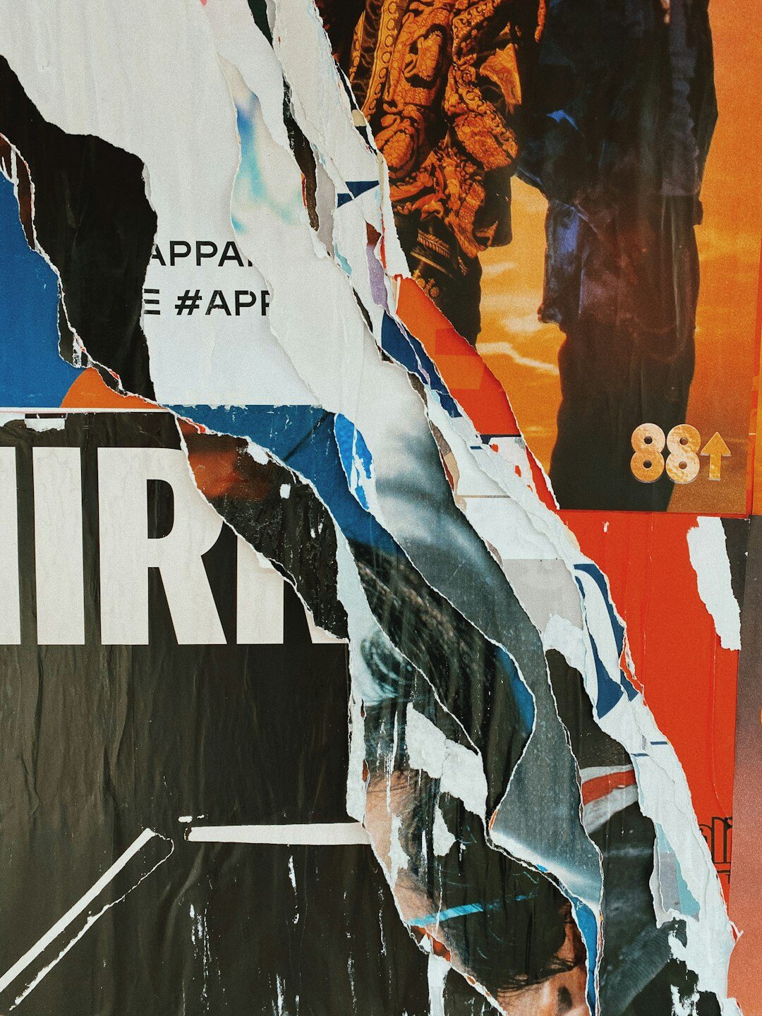 Layered magazine cover collage with editorial paper textures