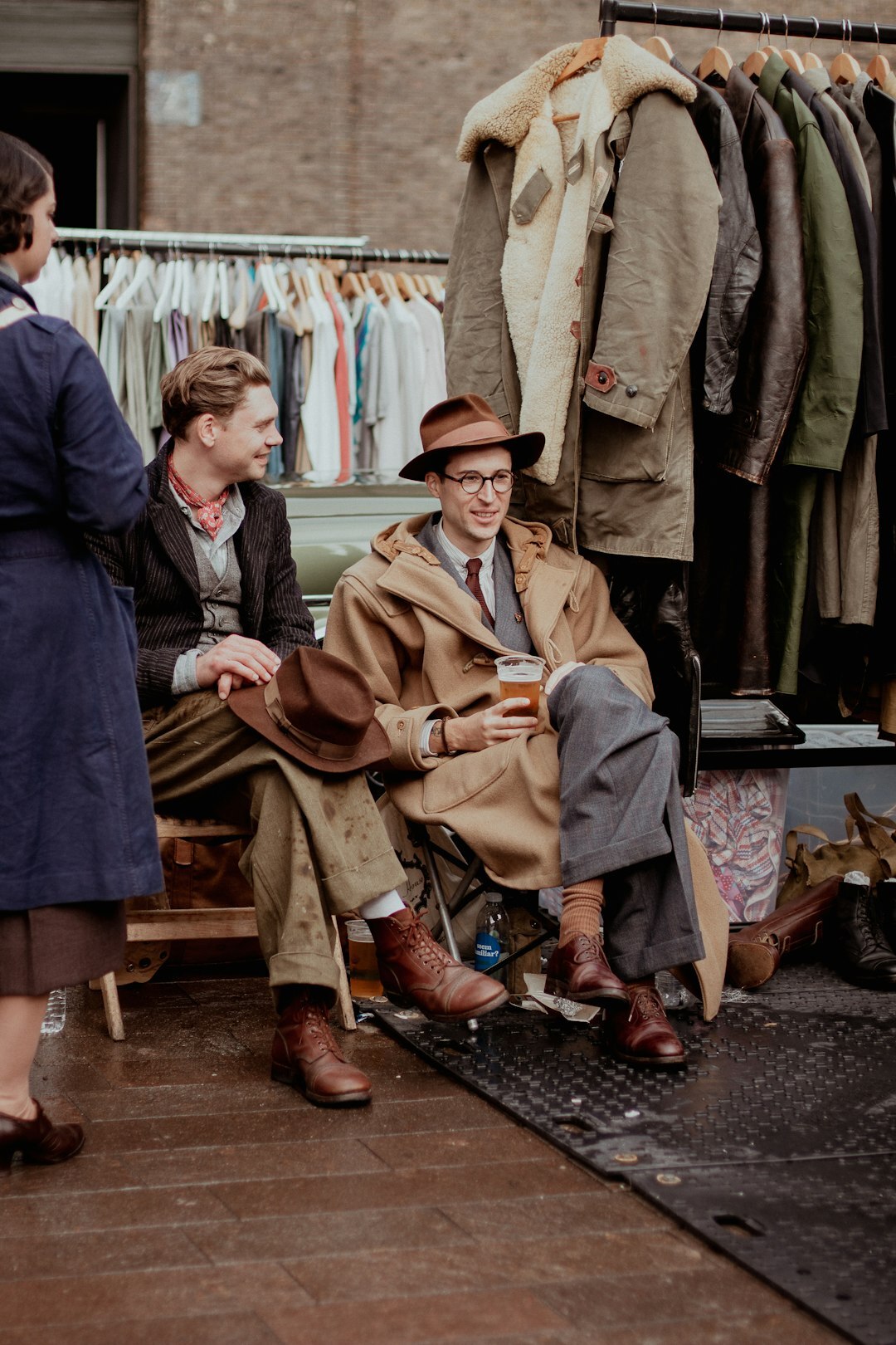 Vintage 1950s Dutch street fashion scene with tailored coats